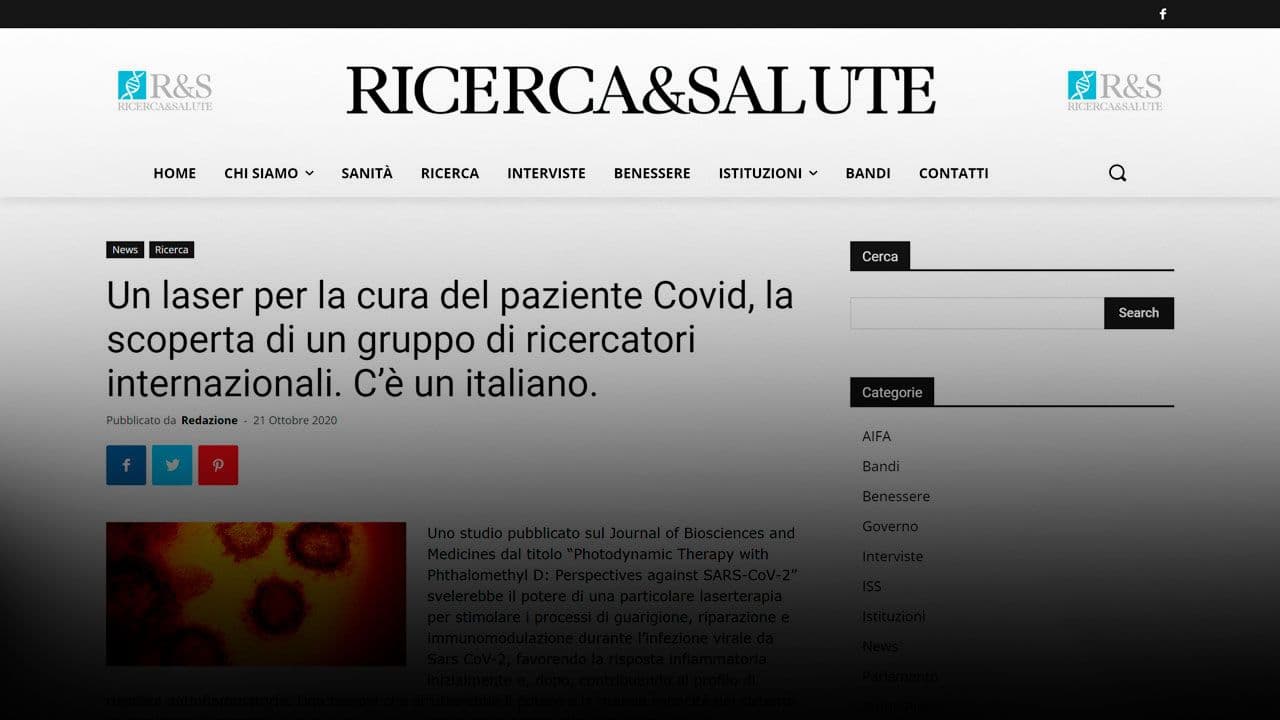 Ricerca & Salute: Un laser per la cura del paziente Covid, la scoperta di un gruppo di ricercatori internazionali. C’è un italiano