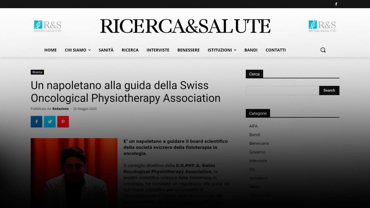 Ricerca & Salute: Un napoletano alla guida della Swiss Oncological Physiotherapy Association