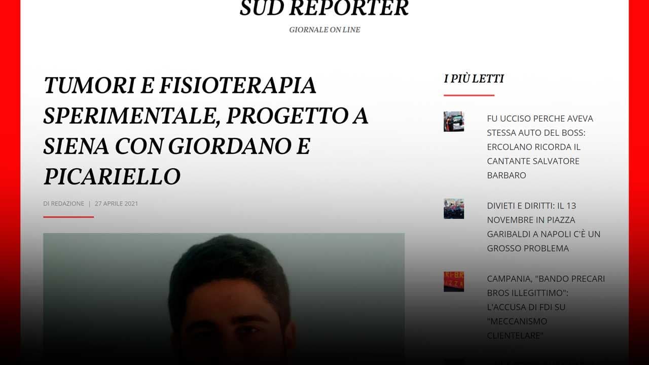 Sud Reporter: Tumori e fisioterapia sperimentale, progetto a Siena con Giordano e Picariello